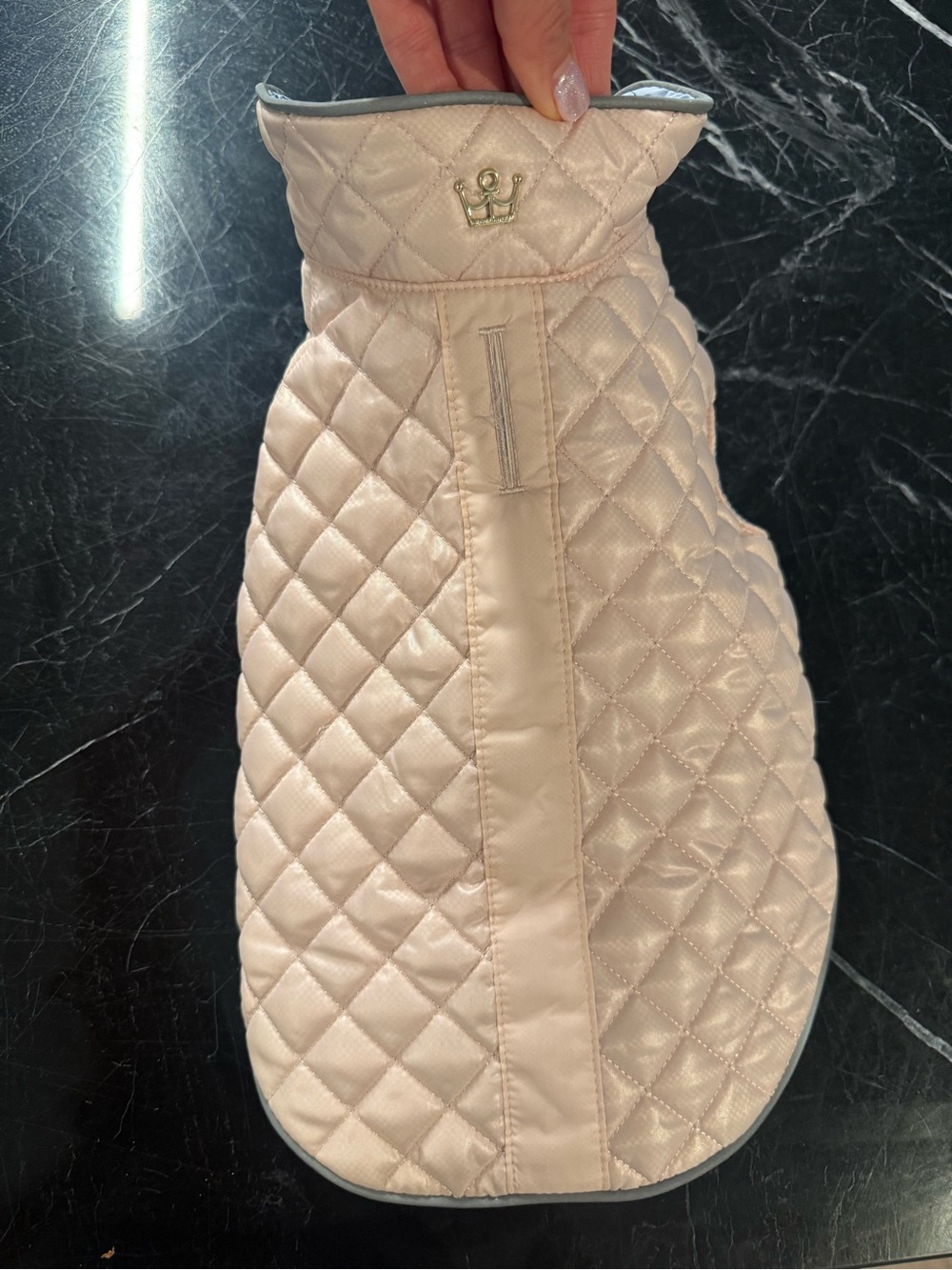 Oliver Thomas Quilted Satin Dog Jacket in Light Pink- small